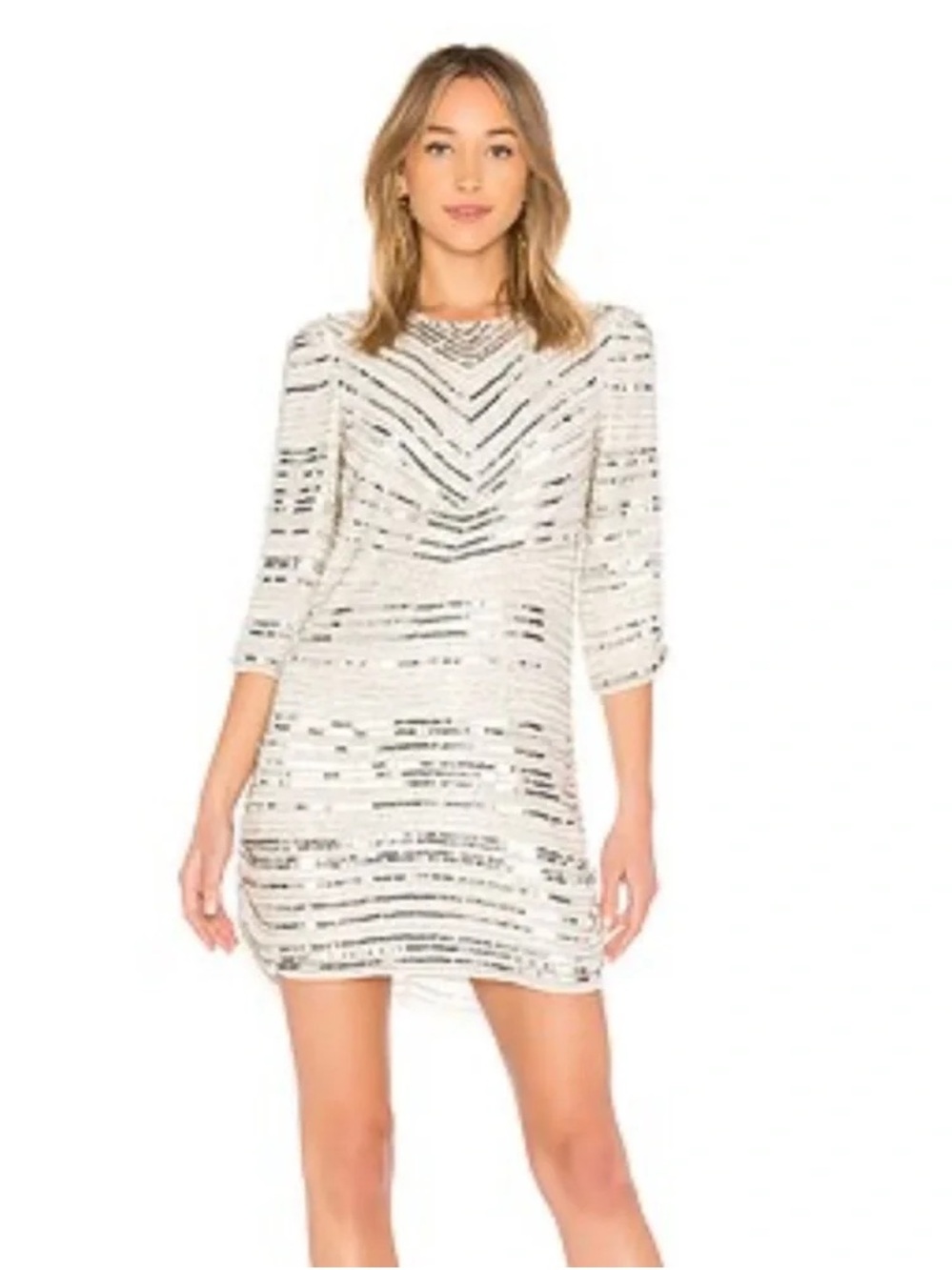 Parker Black Silver Sequin Petra Three-Quarter Sleeve Beaded Shift Dress NWT